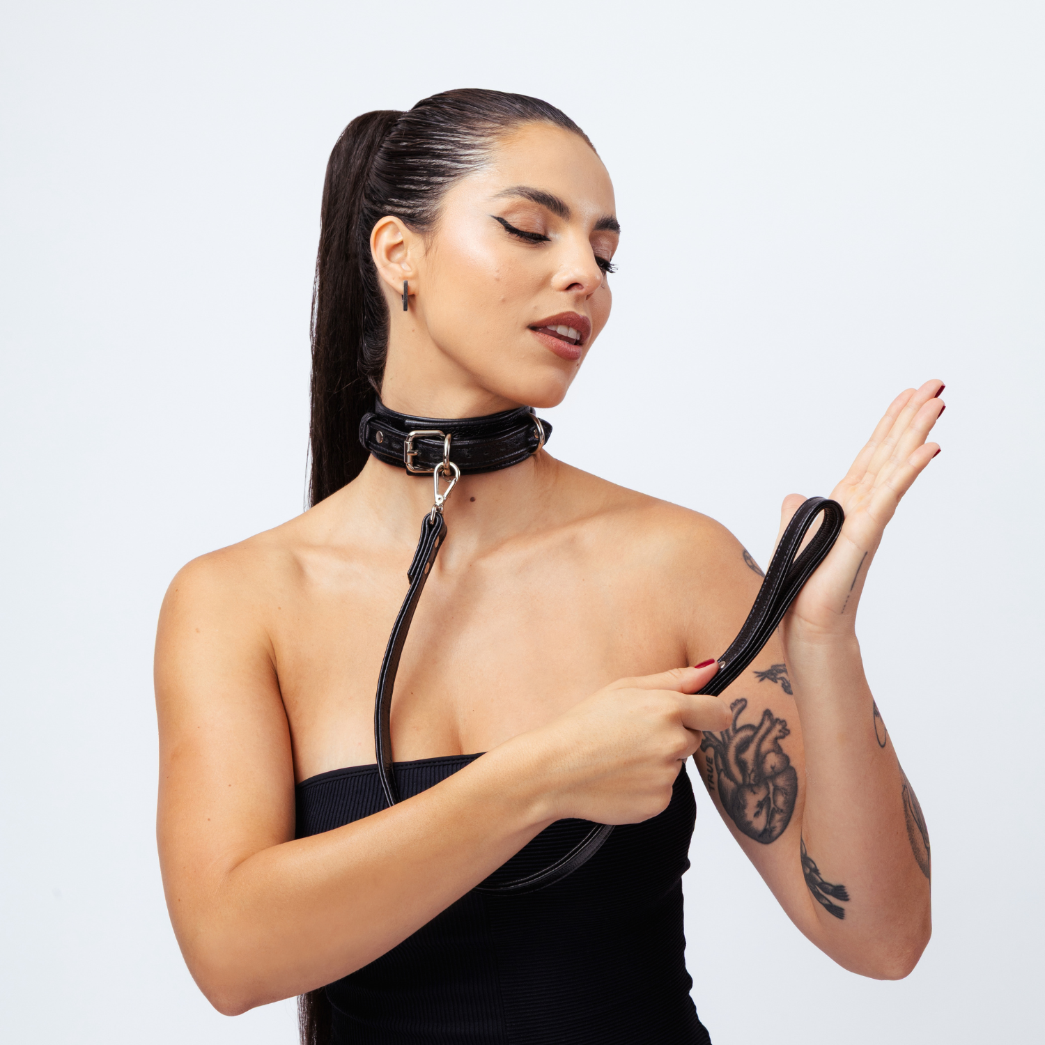 Coleira com Guia CLMX Couro Natural