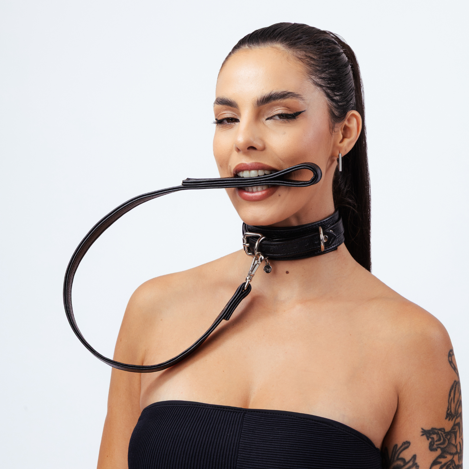 Coleira com Guia CLMX Couro Natural