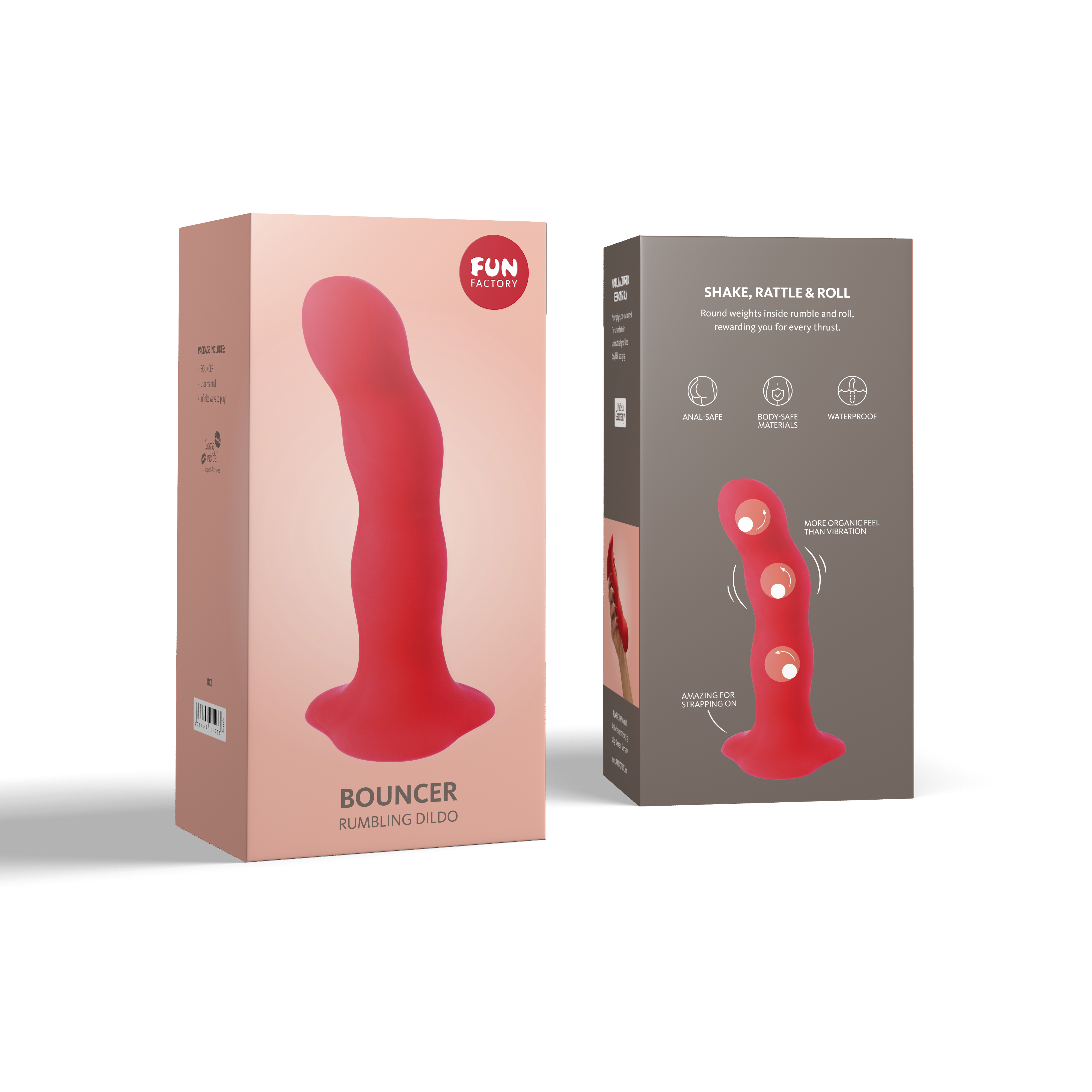 Dildo Bouncer, ideal para uso vaginal e anal. Massageia o Ponto G e a Próstata. Marca Fun Factory.