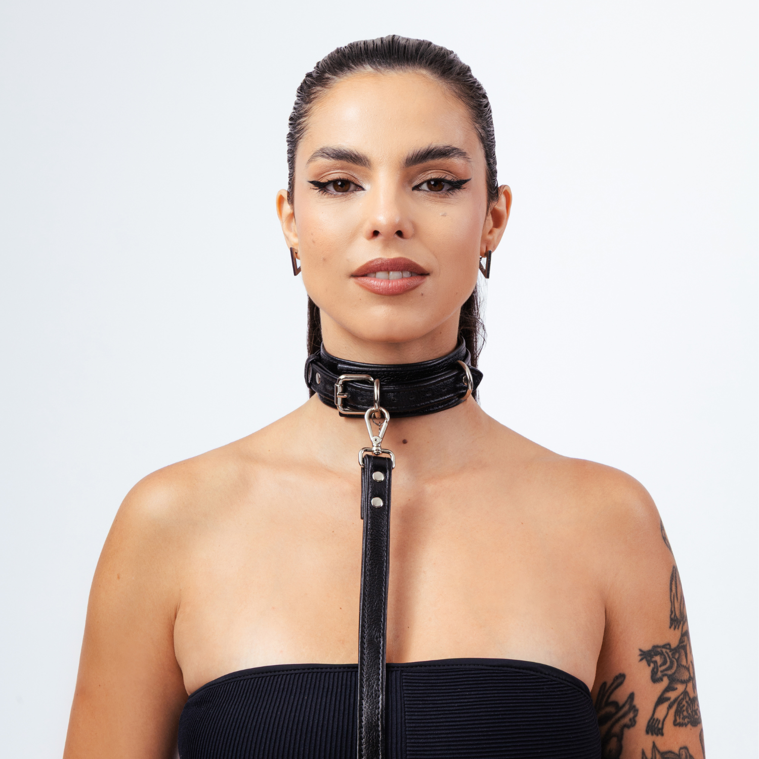 Coleira com Guia CLMX Couro Natural